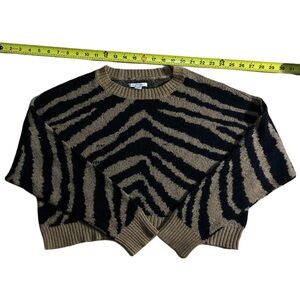 American Eagle Zebra Large Brown Black Crewneck Animal Pattern Knit Pullover